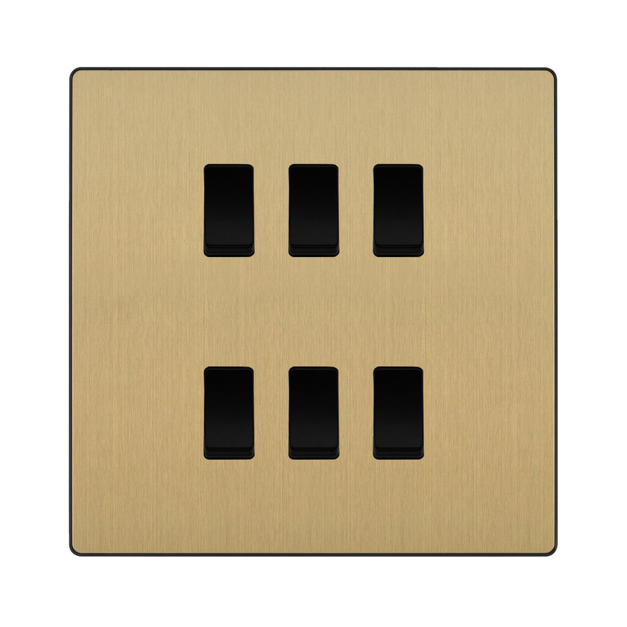 BG Evolve Satin Brass 6 Gang Custom Grid Light Switch