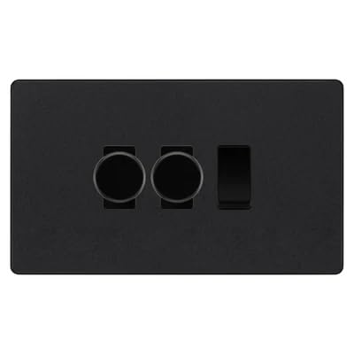 BG Evolve Matt Black 3 Gang Switch 2x Trailing Edge LED Dimmer 1x Intermediate Custom Grid Switch