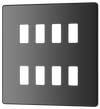 RPCDBC8B Front - The Grid modular range from British General allows you to build your own module configuration with a variety of combinations and finishes. This black chrome finish Evolve front plate clips on for a seamless finish, and can accommodate 8 Grid modules - ideal for commercial applications.