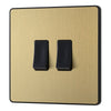 BG Evolve Satin Brass 2 Gang 20A 16AX 2 Way Light Switch PCDSB42B with 35mm Steel Back Box