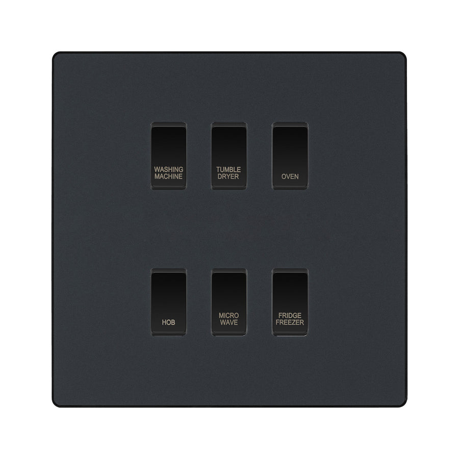BG Evolve Matt Grey Custom Appliance Grid Switch 6 Gang Screwless