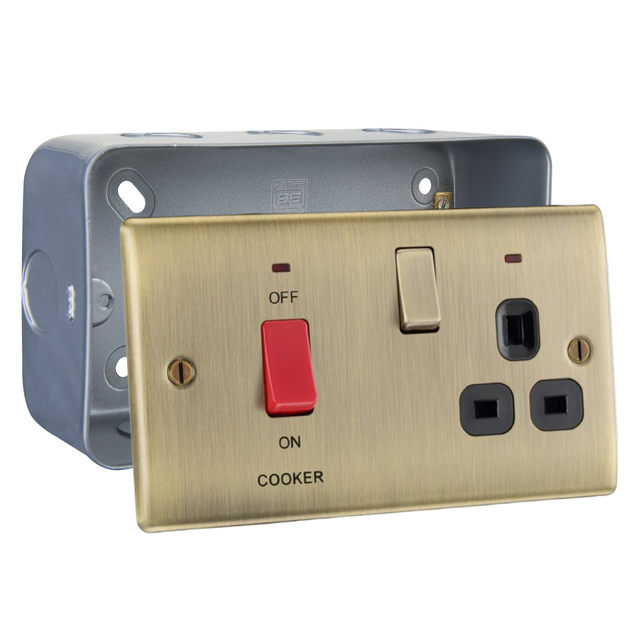 BG Nexus Antique Brass 45A Switch 13A Switched Socket Cooker Control Unit with Surface Pattress Back Box