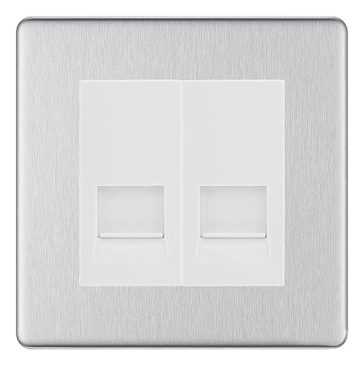 BG Screwless Brushed Steel Double RJ11 Telephone Socket FBSRJ112 - White Insert