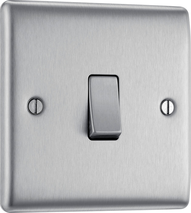BG NBS12 Nexus Metal Brushed Steel 1 Gang 10A 10AX 2 Way Plate Switch