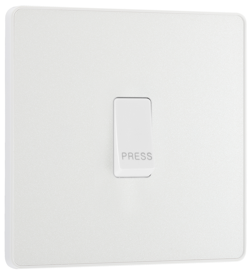 PCDCL14W Front - This Evolve pearlescent white bell push switch from British General is ideal for use where access is restricted such as office buildings or hospitals, where visitors need to let those inside know they have arrived.