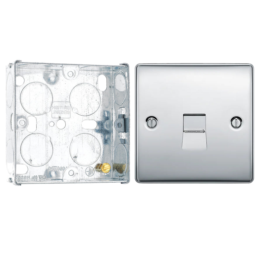 BG Nexus Polished Chrome Single RJ11 Data Outlet NPCRJ111 with 25mm Steel Back Box