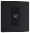 PCDMB60B Front - This Evolve Matt Black single coaxial socket from British General can be used for TV or FM aerial connections. This socket has a low profile screwless flat plate that clips on and off, making it ideal for modern interiors