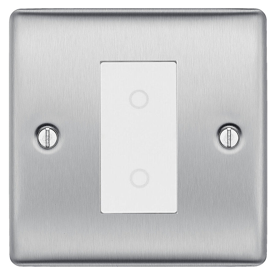 BG Brushed Steel Single Secondary Touch Dimmer Switch White Insert NBSTDS1W