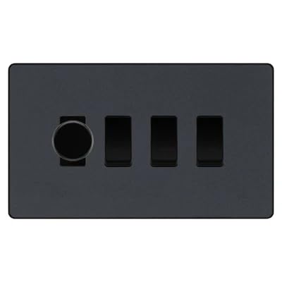 BG Evolve Matt Grey 4 Gang Switch 1x Trailing Edge LED Dimmer 3x Intermediate Custom Grid Switch