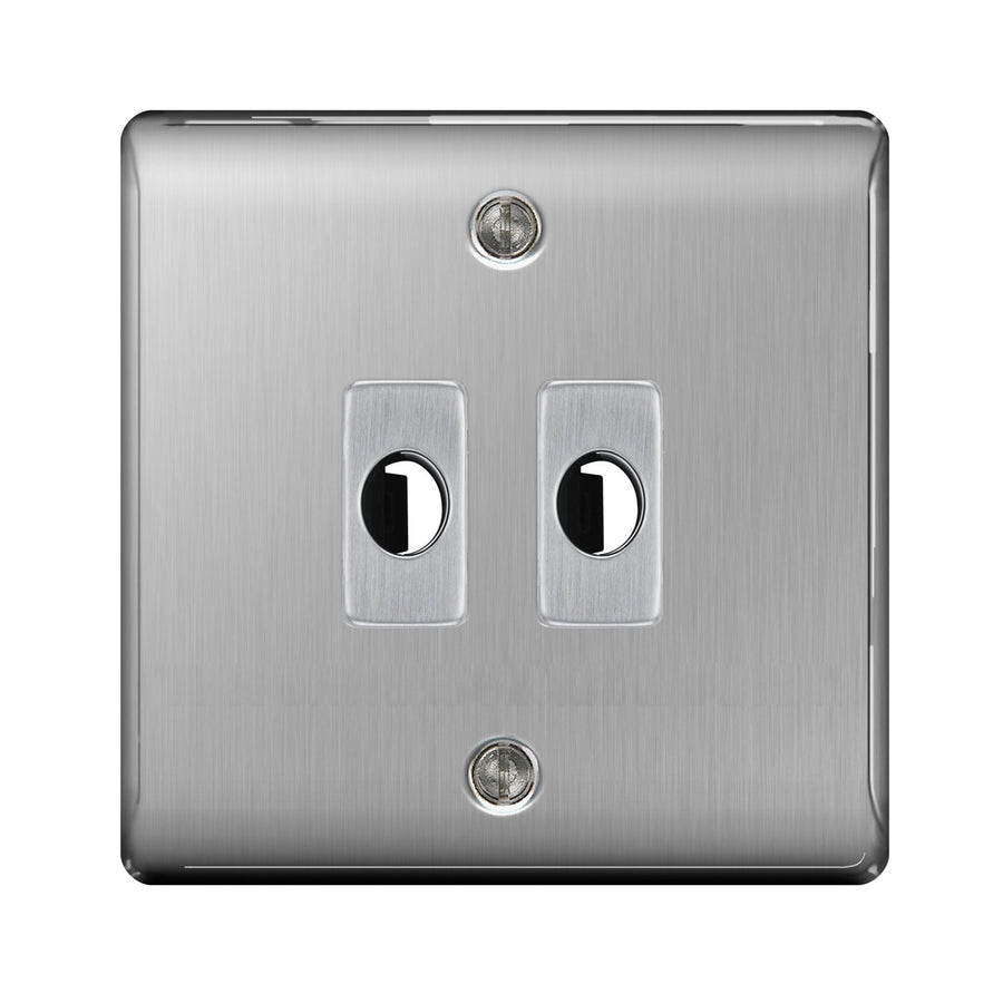 BG Nexus Metal Brushed Steel 2 Gang Flex Outlet Socket