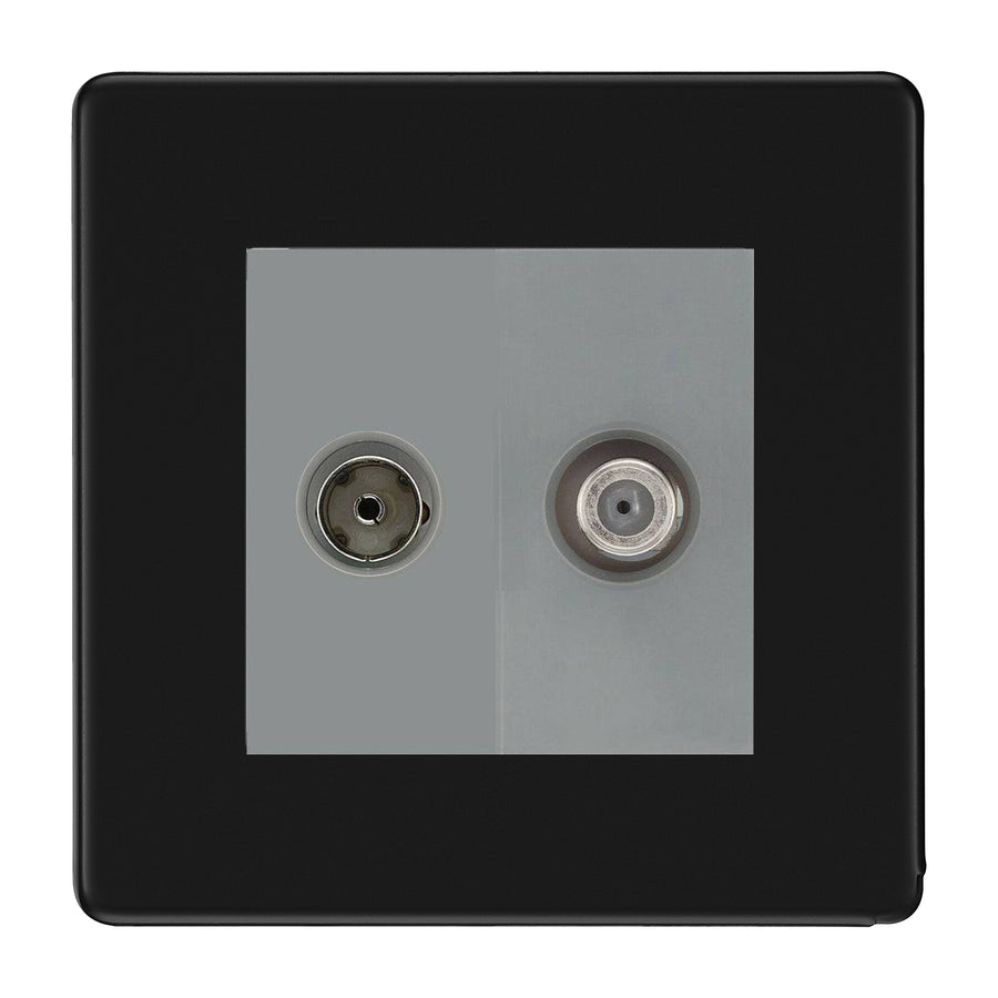 BG Flatplate Screwless Matt Black TV & Satellite Socket FFB65G