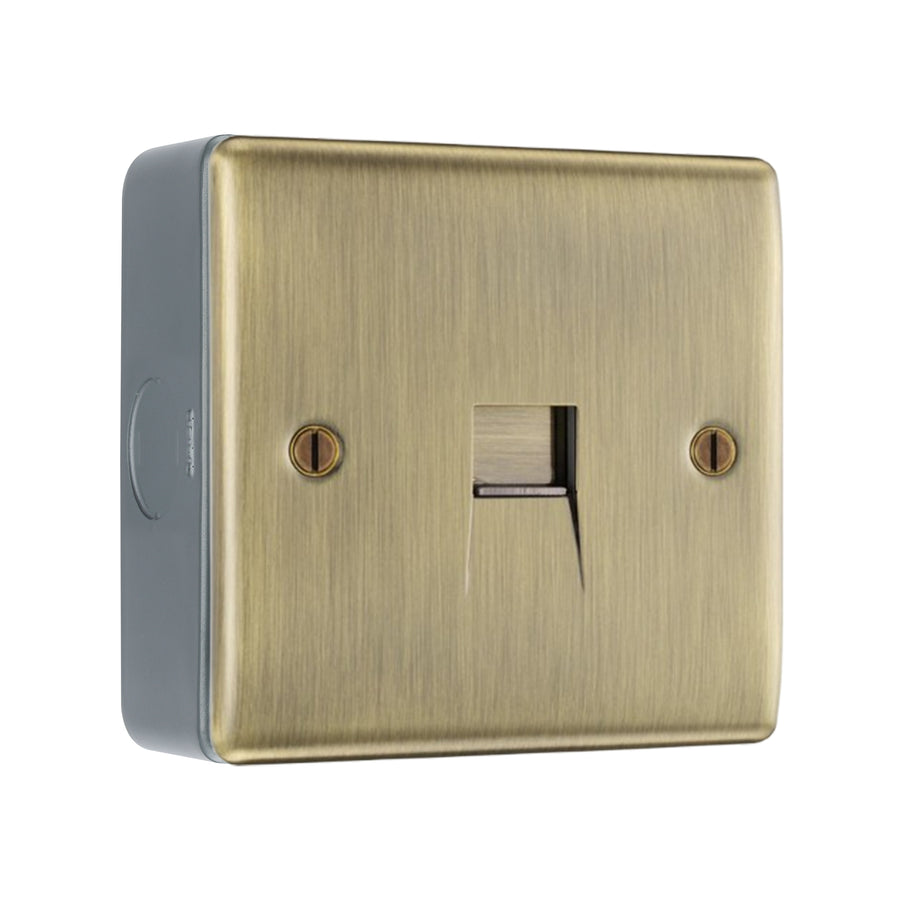 BG Nexus Antique Brass Single Slave Telephone Socket with Surface Pattress Back Box