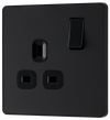 PCDMB21B Front - This Evolve Matt Black 13A single switched socket from British General has been designed with angled in line colour coded terminals and backed out captive screws for ease of installation, and fits a 25mm back box making it an ideal retro-fit replacement for existing sockets.