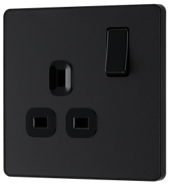 BG Evolve PCDMB21B Matt Black 1 Gang 13A Switched Socket-Black Insert