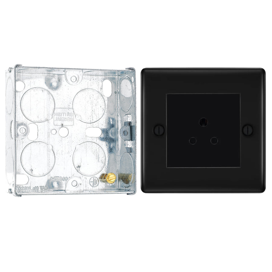 BG Nexus Matt Black 2A Unswitched Round Pin Socket NFB28B with 25mm Steel Back Box