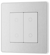 PCDBSTDM2W Front - This Evolve Brushed Steel double master trailing edge touch dimmer allows you to control your light levels and set the mood.