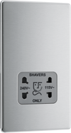 BG Electrical FBS20G Nexus Screwless Flat-Plate Shaver Socket Outlet Brushed Steel Grey Insert Dual Voltage 115V - 230V