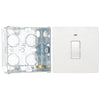 BG Evolve Pearlescent White 20A Double Pole Switch with Neon PCDCL31W and 35mm Steel Back Box