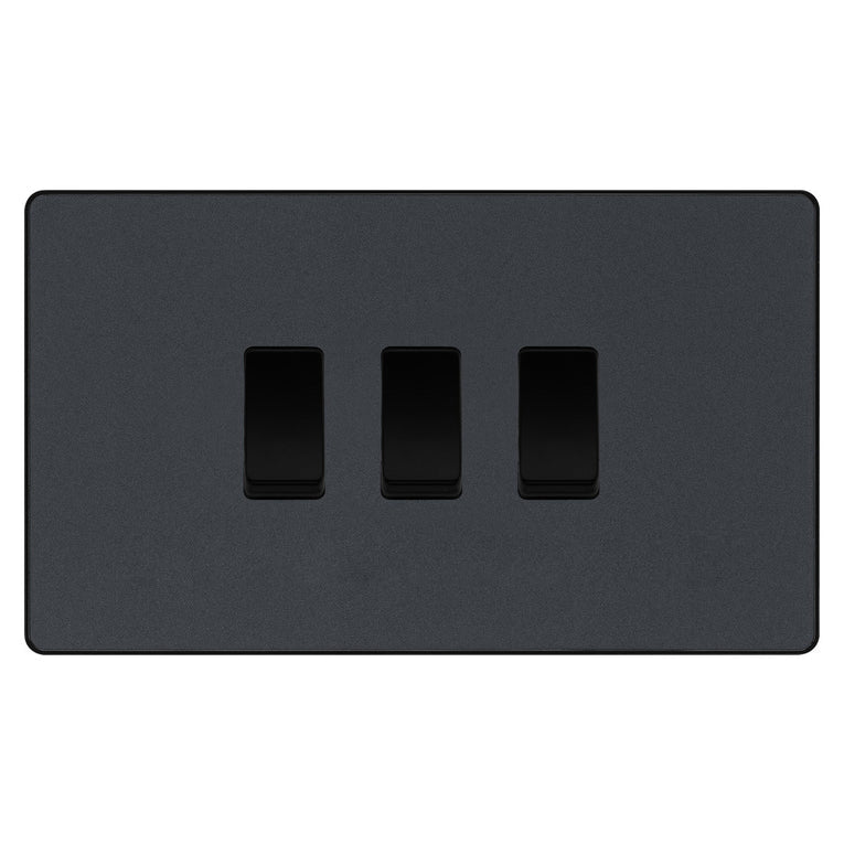 BG Evolve Matt Grey 3 Gang Custom Grid Light Switch Double Format