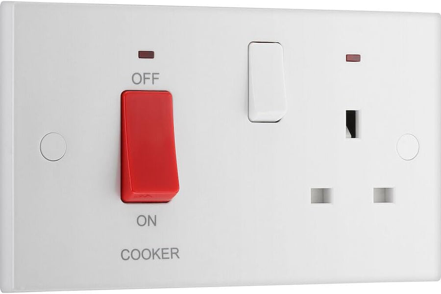 BG 970 Moulded Square Edge | White | 45A Switch 13A Switched Socket Neon Cooker Control Unit