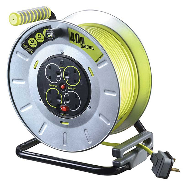 Masterplug OTLU40134SL-PX Pro XT 4 Gang Large Metal Cable Reel with Switch 40m