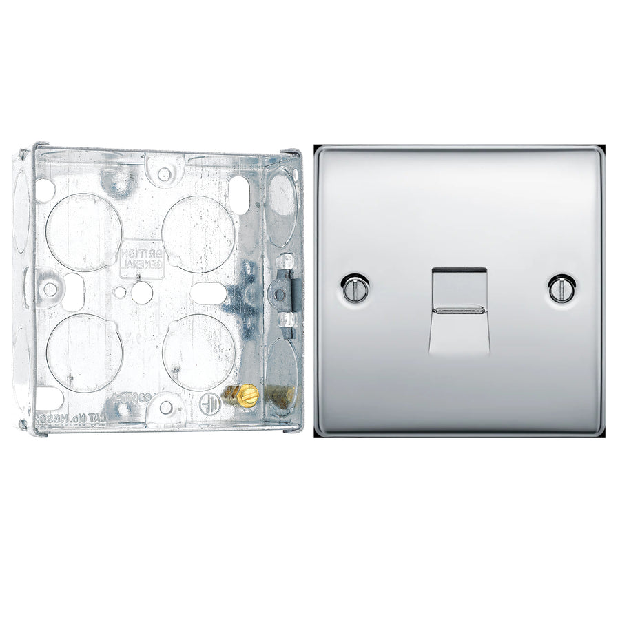BG Nexus Polished Chrome Single Master Telephone Socket NPCBTM1 with 25mm Steel Back Box