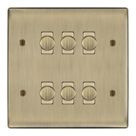 BG Antique Brass 6 Gang 2 Way Trailing Edge Dimmer LED Custom Grid Switch