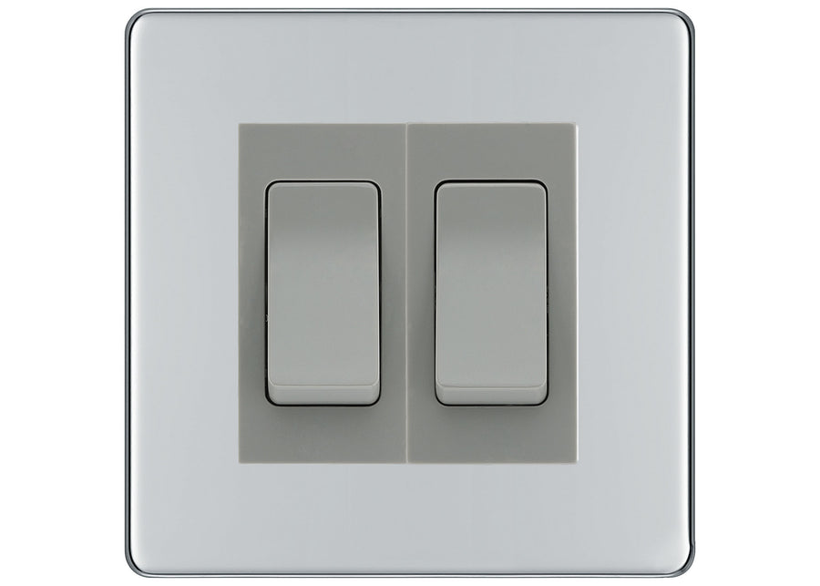 BG Polished Chrome 2 Gang Intermediate Light Switch Custom Grid – Grey Insert