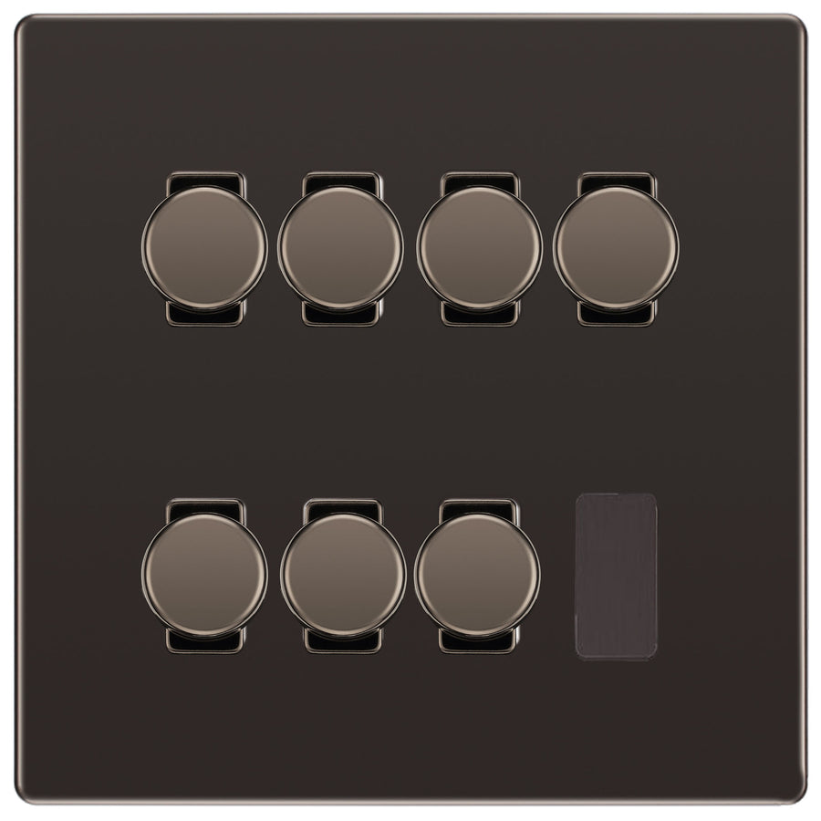 BG Black Nickel Screwless Flat Plate 7 Gang Trailing Edge LED Dimmer Light Switch 2 Way Custom Switch