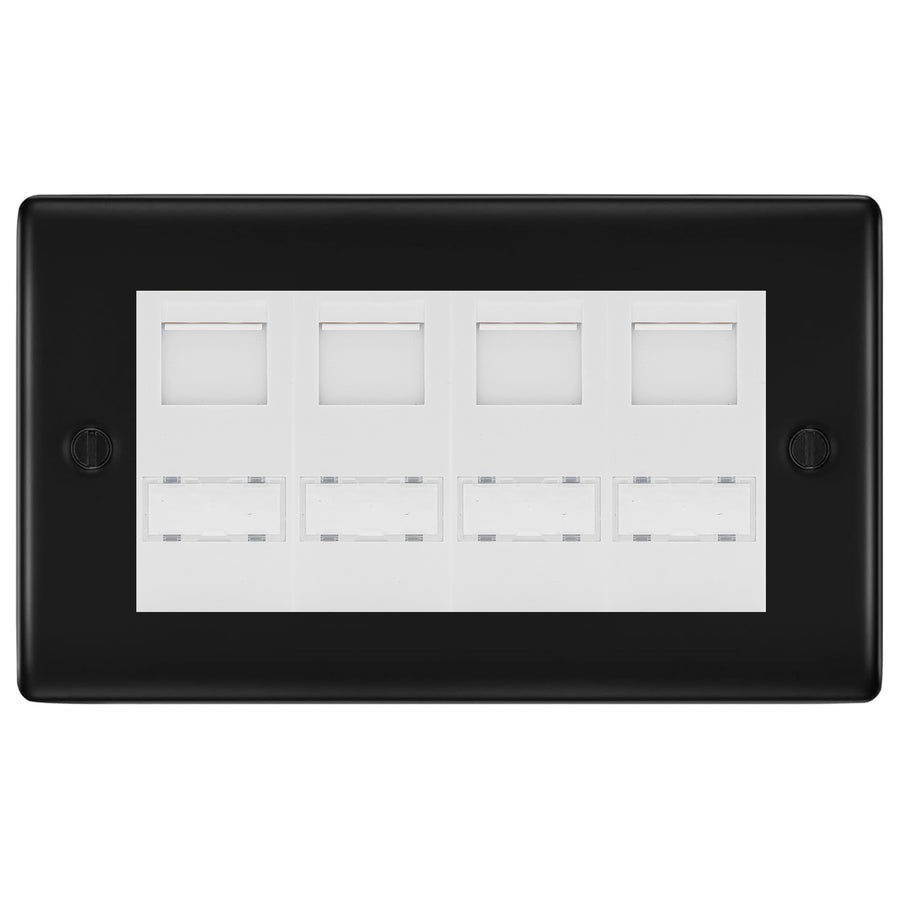 BG Nexus Matt Black 4 Gang RJ45 Cat6 Data Socket White Inserts