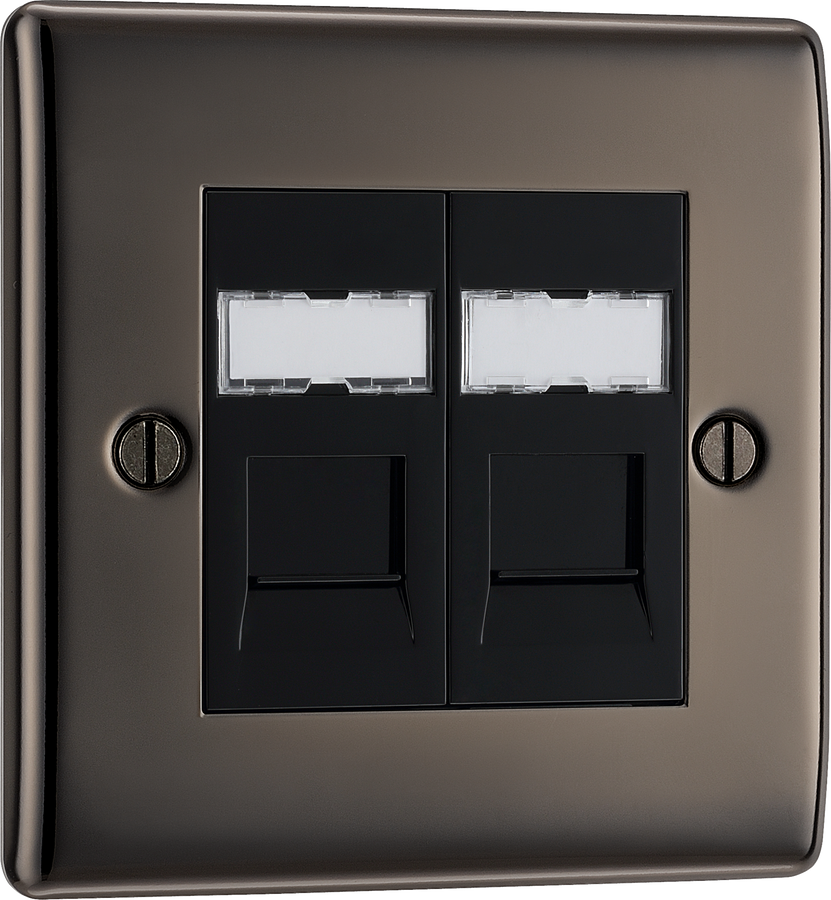 NBNRJ452 Front - This RJ45 ethernet socket from British General uses an IDC terminal connection and is ideal for home and office providing two networking outlets with ID windows for identification. 