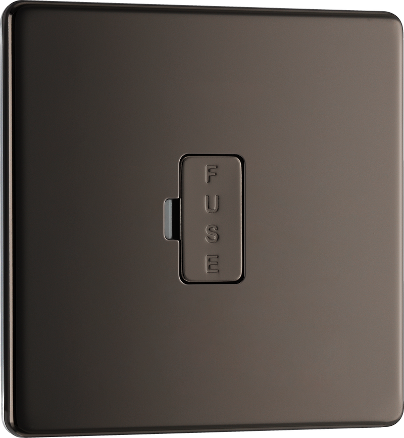 Newlec British General FBN54 Nexus Flatplate Screwless Black Nickel 13A Unswitched Fused Spur Unit