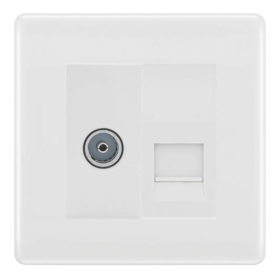 BG Nexus White Moulded TV Aerial & BT Telephone Outlet Plate — Screened + IDC - White