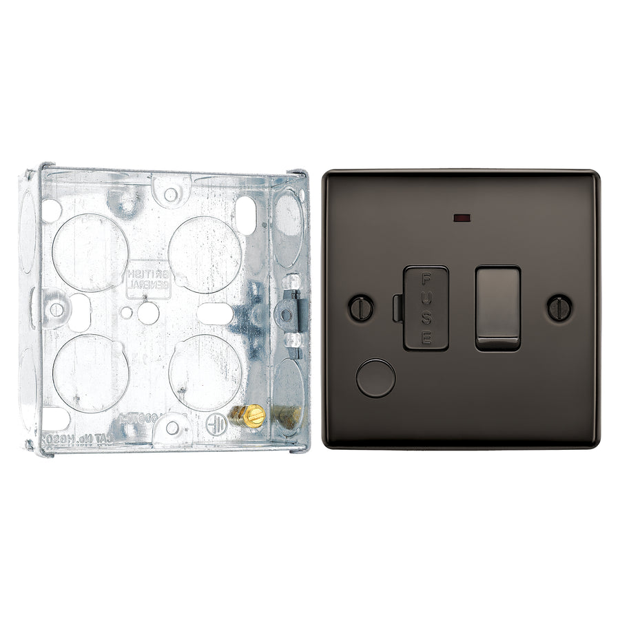 BG Nexus Black Nickel 13A Switched Spur with Neon & Flex Outlet NBN53 and 25mm Steel Back Box
