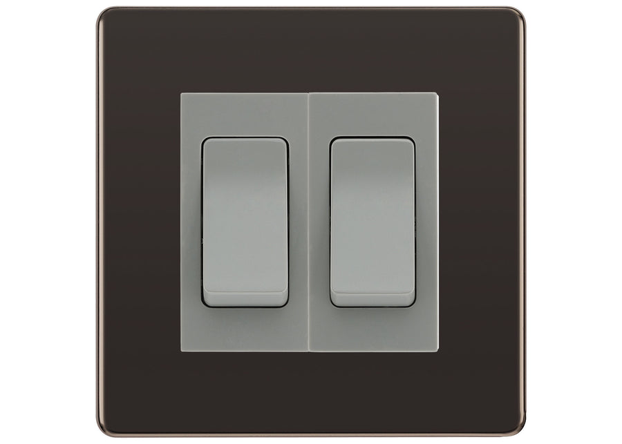 BG Black Nickel 2 Gang Intermediate Light Switch Custom Grid – Grey Insert