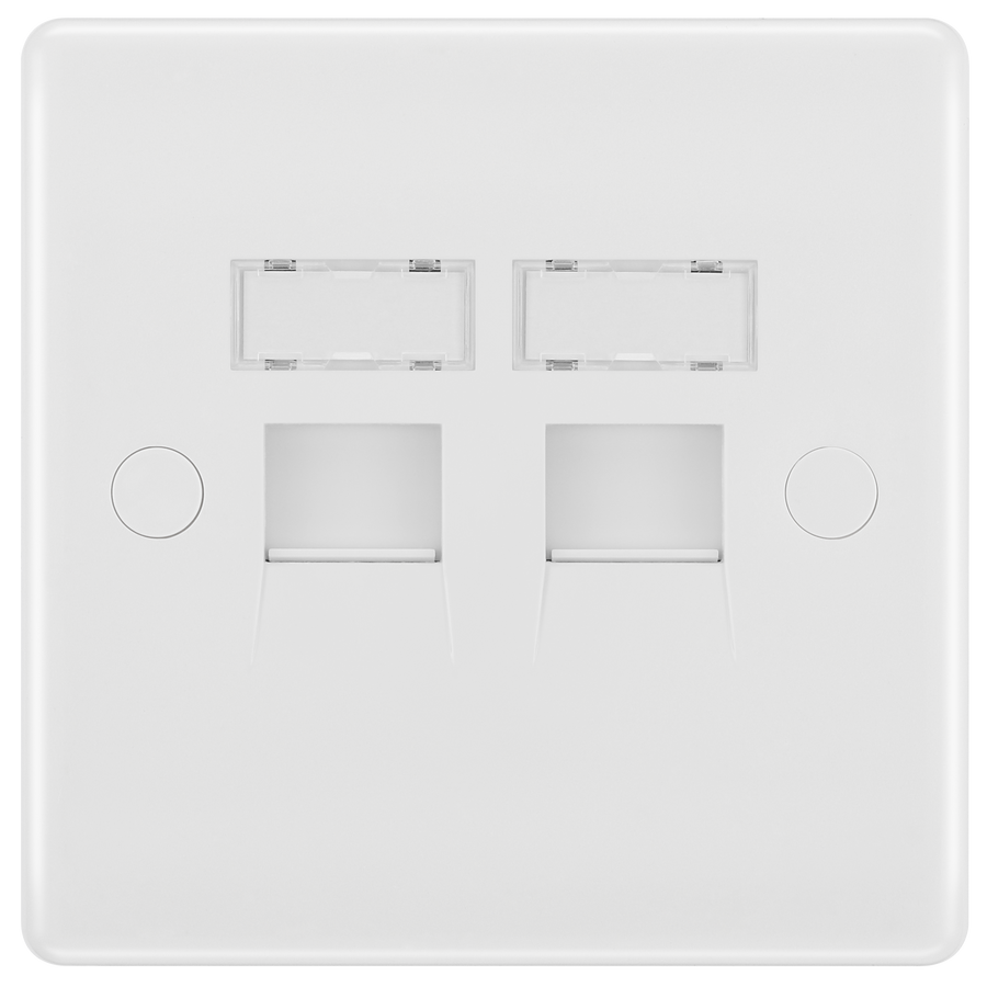 BG 8RJ45/2 Moulded Round Edge | White | RJ45 Double Data Outlet Socket (Screw)