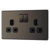 BG Screwless Black Nickel 13A Double Socket FBN22B with 35mm Steel Back Box