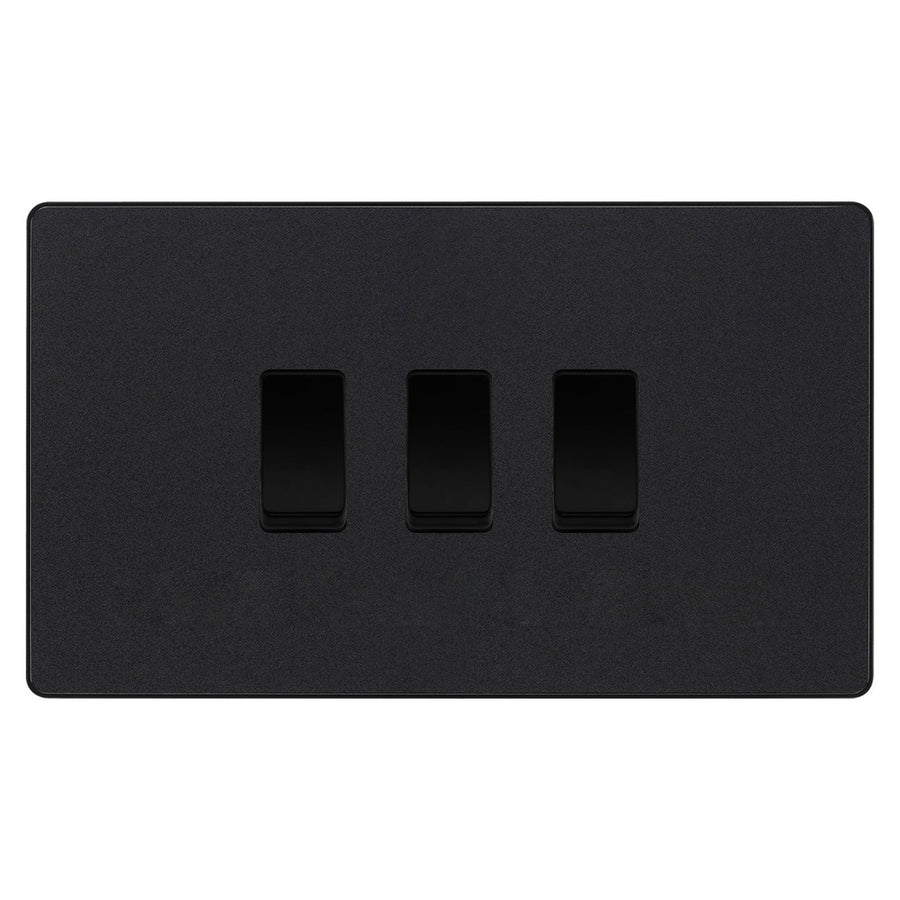 BG Evolve Matt Black 3 Gang Intermediate Custom Grid Light Switch