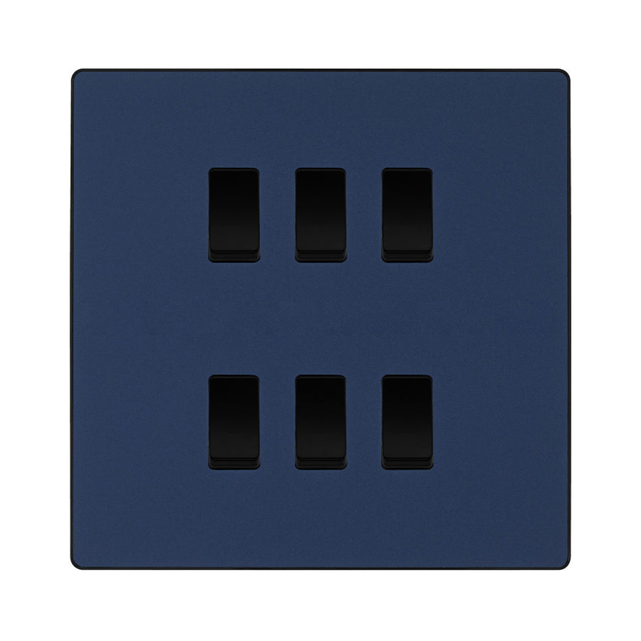 BG Evolve Matt Blue 6 Gang Custom Grid Light Switch