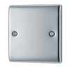 NPC94 Front - This premium polished chrome finish single blank plate from British General is ideal for covering unused electrical connections and has a sleek and slim profile, with softly rounded edges to add a touch of luxury to your decor.