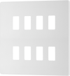 RPCDCL8W Front - The Grid modular range from British General allows you to build your own module configuration with a variety of combinations and finishes. This pearlescent white finish Evolve front plate clips on for a seamless finish, and can accommodate 8 Grid modules - ideal for commercial applications.