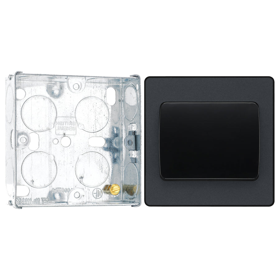 BG Evolve Matt Grey 1 Gang 20A 16AX 2 Way Wide Rocker Light Switch PCDMG12WB with 25mm Steel Back Box