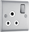 NBS99W Front - This 15A round pin switched socket from British General has a brushed steel finish with an anti-fingerprint lacquer and a sleek and slim profile with softly rounded edges to add a touch of luxury to your decor. 