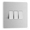 BG Evolve Brushed Steel 3 Gang 20A 16AX 2 Way Light Switch PCDBS43W with 35mm Steel Back Box