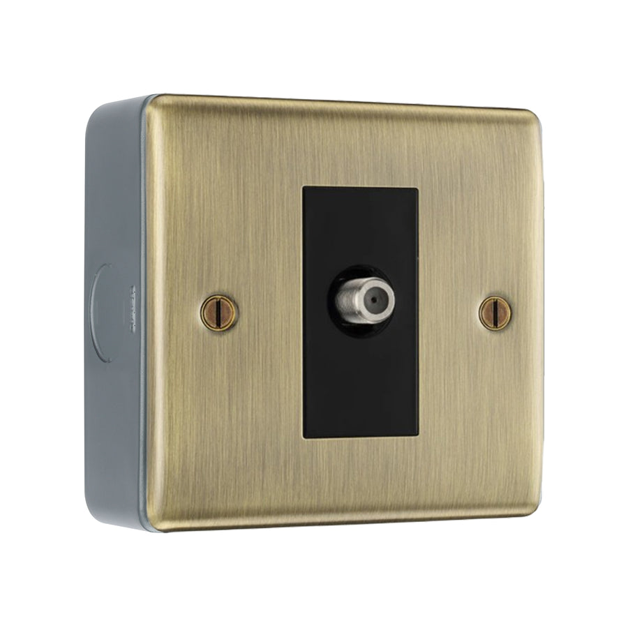 BG Nexus Antique Brass Single Satellite Socket with Surface Pattress Back Box
