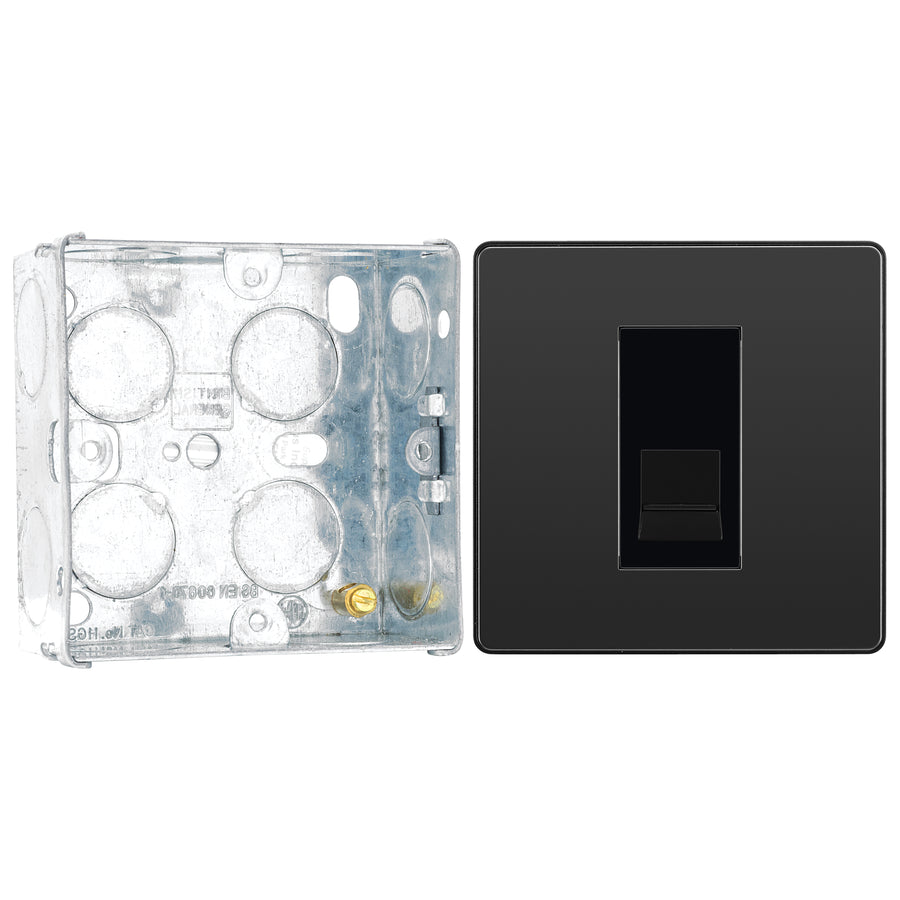 BG Evolve Black Chrome 1 Gang Secondary Telephone Outlet PCDBCBTS1B with 35mm Steel Back Box