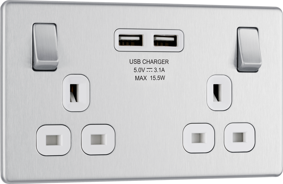 BG Electrical FBS22U3W Nexus Screwless Flat-Plate Double Switched Plug ...