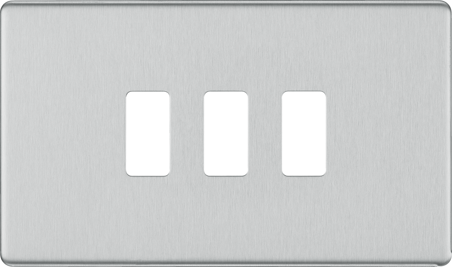 BG Electrical RFBS3 Nexus Grid Brushed Steel Screwless Front Plate 3 Module