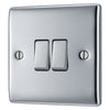 BG Nexus Metal Polished Chrome 20A 16AX 2 Way Double Light Switch NPC42 with 25mm Steel Back Box