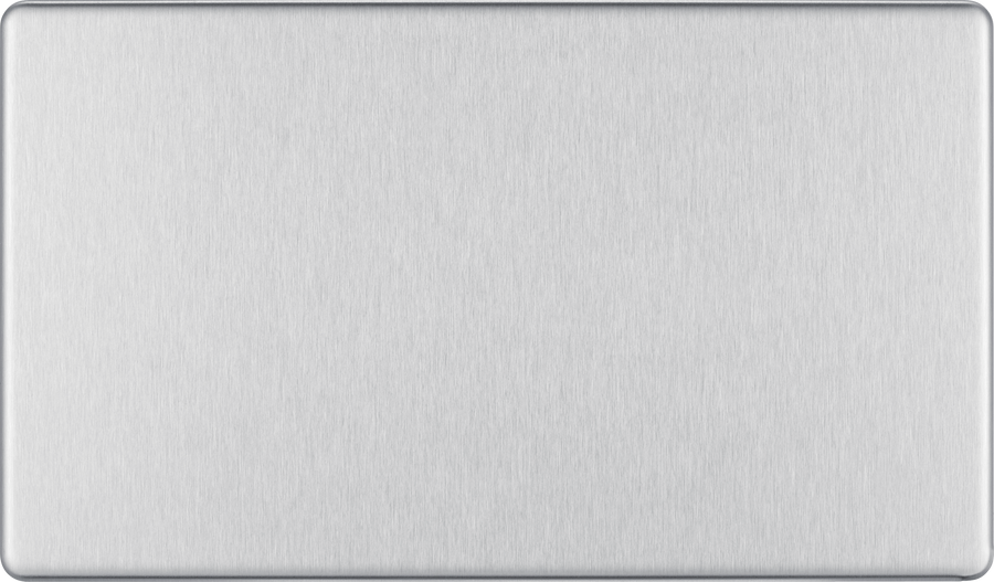 FBS95 Front - This screwless brushed steel double blank plate from British General is ideal for covering unused electrical connection.